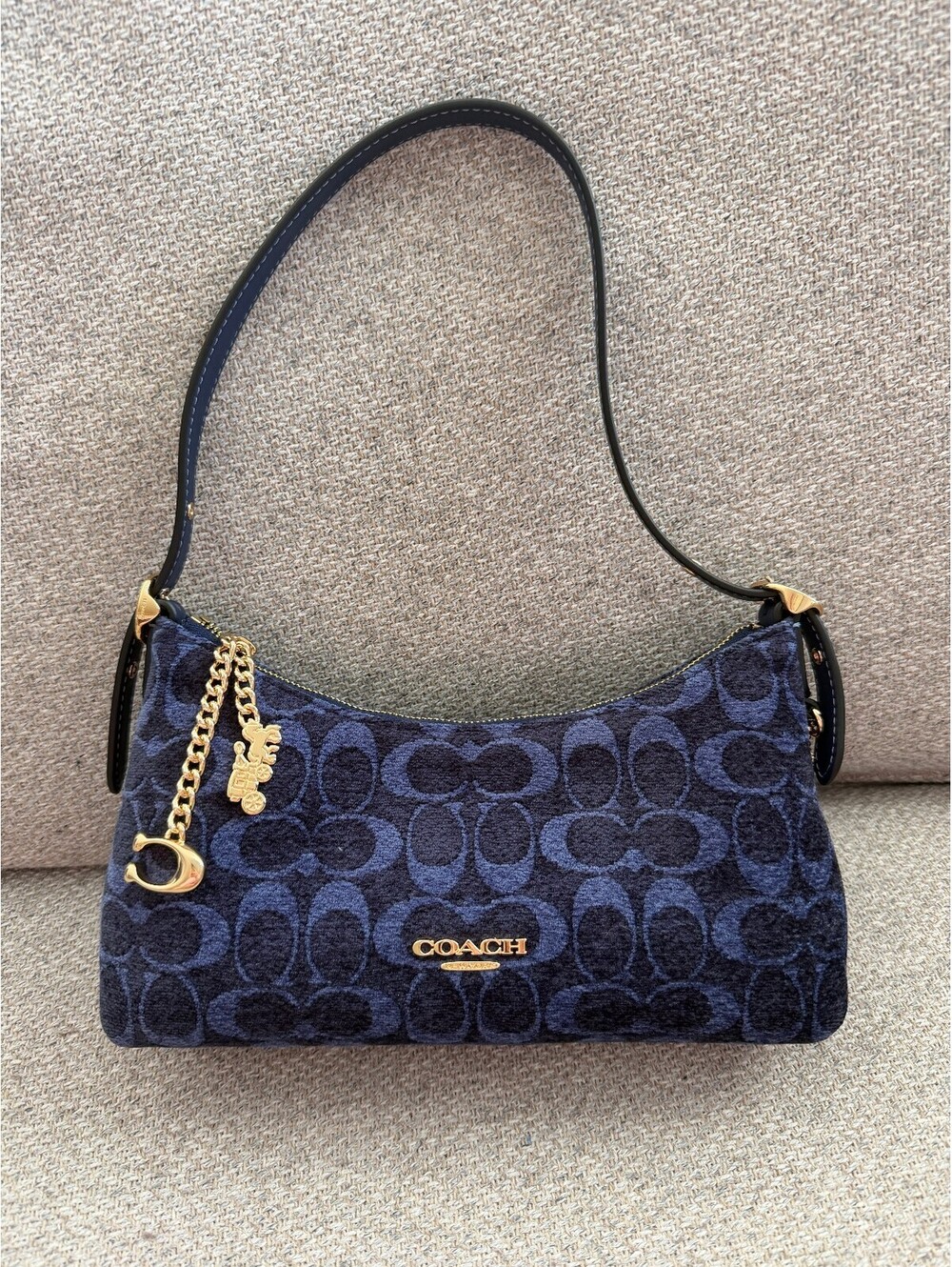 NWT Coach Emeilia Shoulder Bag Gold/Navy Signature Chenille CFN74